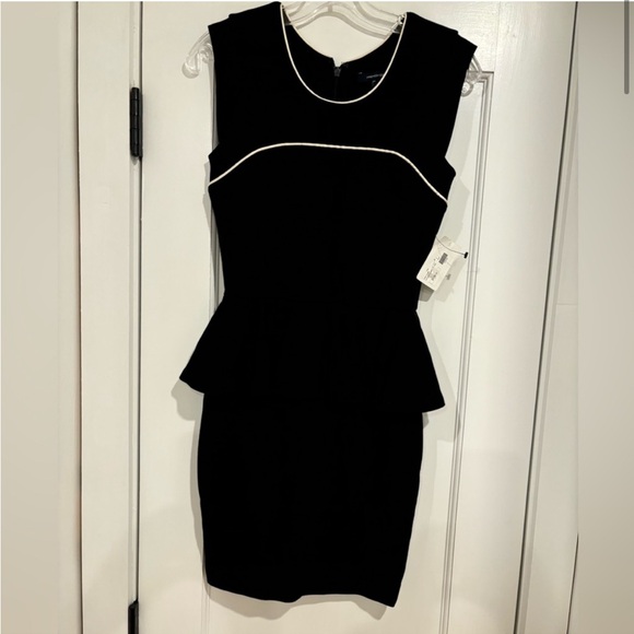 French Connection Dresses & Skirts - French Connection black sleeveless mini dress with peplum white piping trim